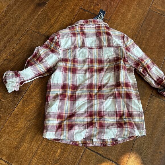 Oshkosh Boys Plaid Button Up Shirt Woven Collared Burgundy Brown Red Size 5T NEW - Picture 5 of 6